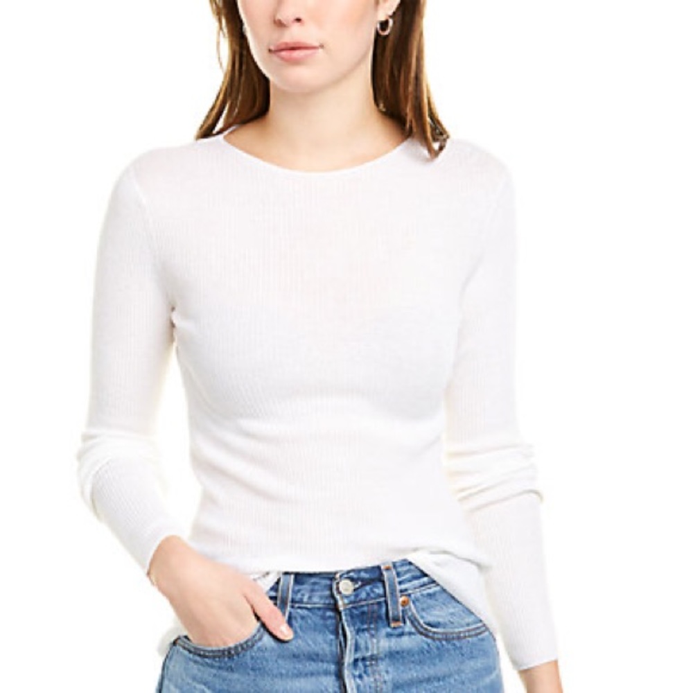 Vince Ribbed Boatneck Sweater, White/Cream, Size S, new with tag, Crewneck